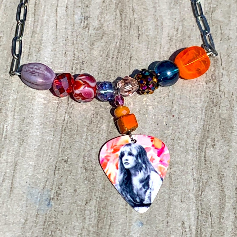 Stevie Nicks guitar pick beaded necklace.